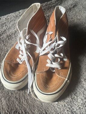 Vans High-Top Suede Sneakers in Camel and White
